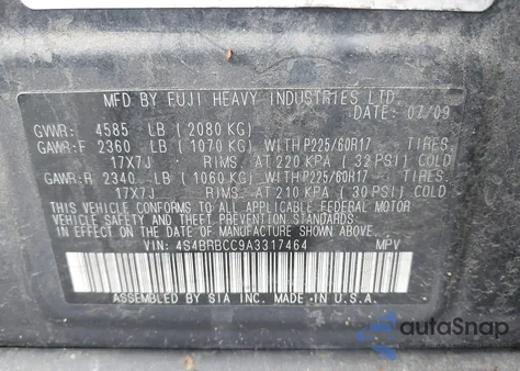 2010 Subaru Outback 2.5I Premium from USA, damaged, VIN 4S4BRBCC9A3317464